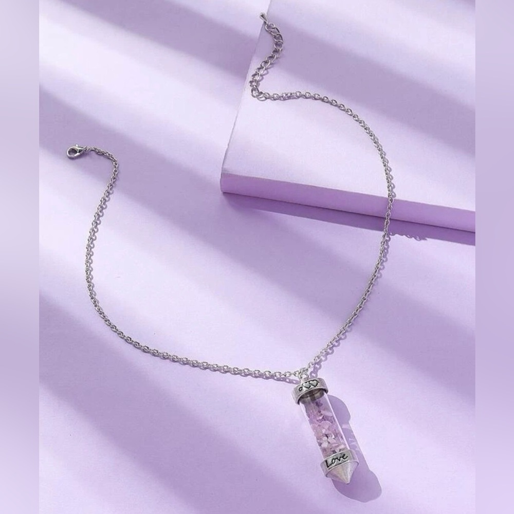 Amethyst Love Vial Tiny Lavender Float Stone Engrave Bottle Chakra Heart Pendant - Picture 15 of 16